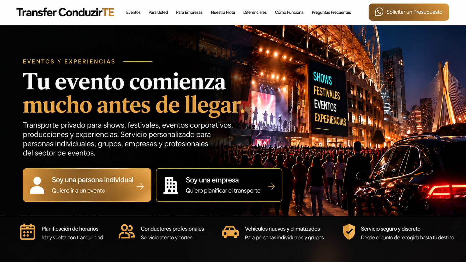Transfer ConduzirTE: tu evento comienza mucho antes de llegar. Conciertos, festivales, eventos y experiencias con movilidad privada.
